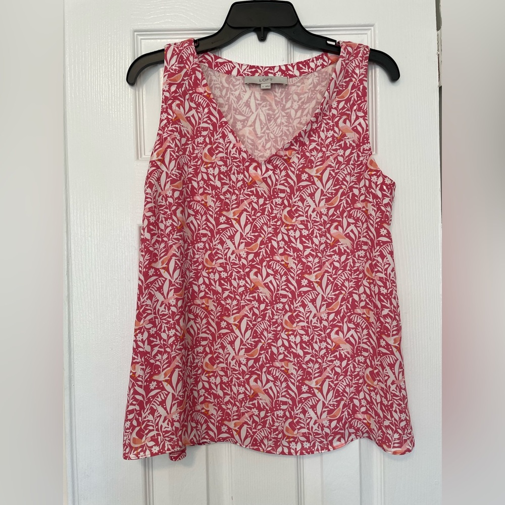Pink & White Sleeveless LOFT Blouse — Size S